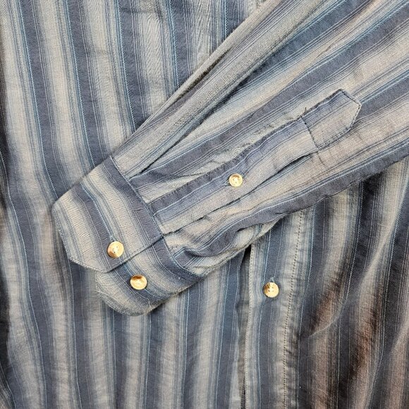 Kuhl Mens L Blue Striped Long Sleeve Button Shirt career date party casual logo - Picture 6 of 11